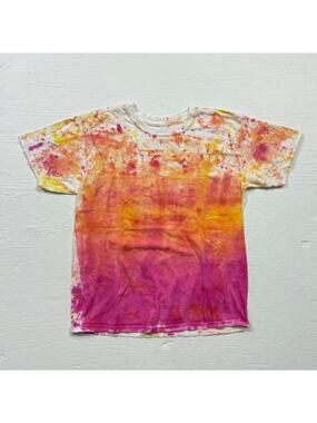 Gildan Tie Dye Pink Orange Yellow Tee, Fits Size Small